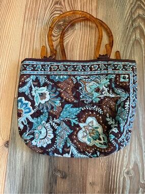 VTG Vera Bradley Java Blue Tote Blue Brown RARE